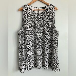 HALOGEN Black and White Zebra Print A-line Pleated Tank Blouse Size 2X